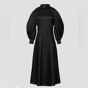 Arias New York Black Crepe Off-Shoulder Halter Neck A-Line Midi Dress Size 2